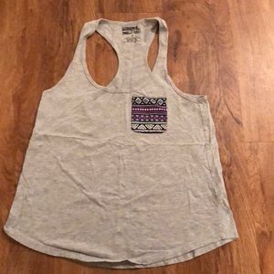 Grey Racerback Tank Top w Colorful Pocket